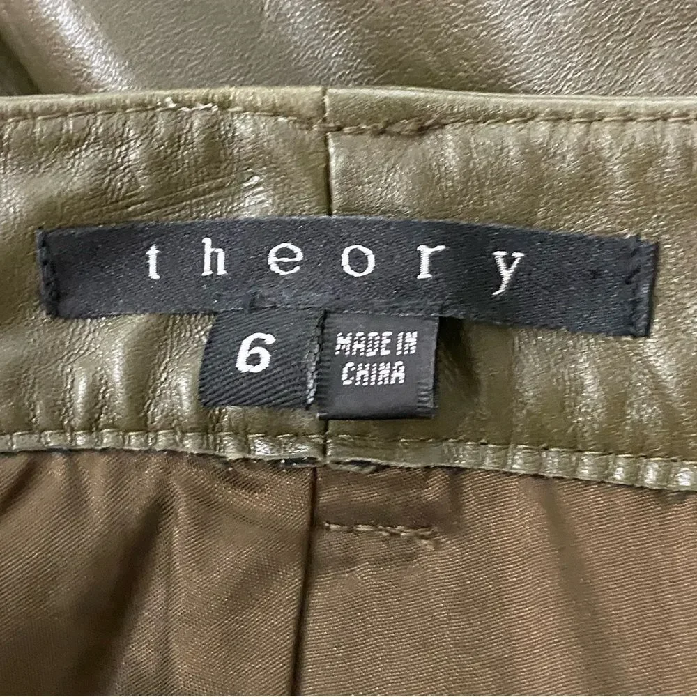 Theory Leather Green Pants Straight Leg Size 6 - Picture 10 of 10